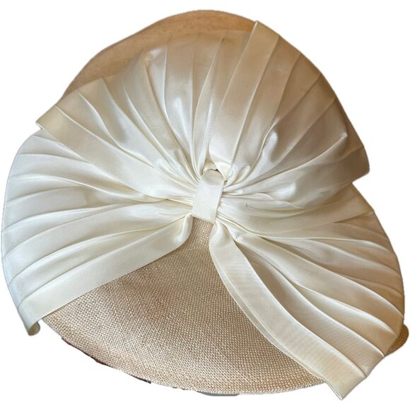 Alex Wilson Ivory Wide Brim Straw Hat Satin Bow Bridal Shower Garden Party Derby main image 4